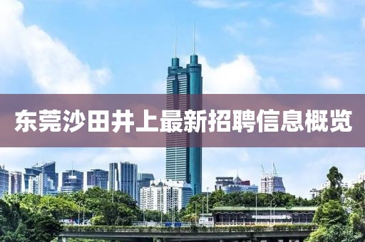 东莞沙田井上最新招聘信息概览